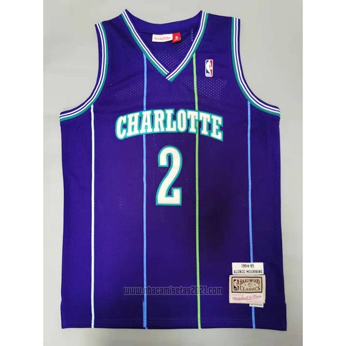 Camiseta Charlotte Hornets Larry Johnson #2 Mitchell & Ness 1994-95 Violeta